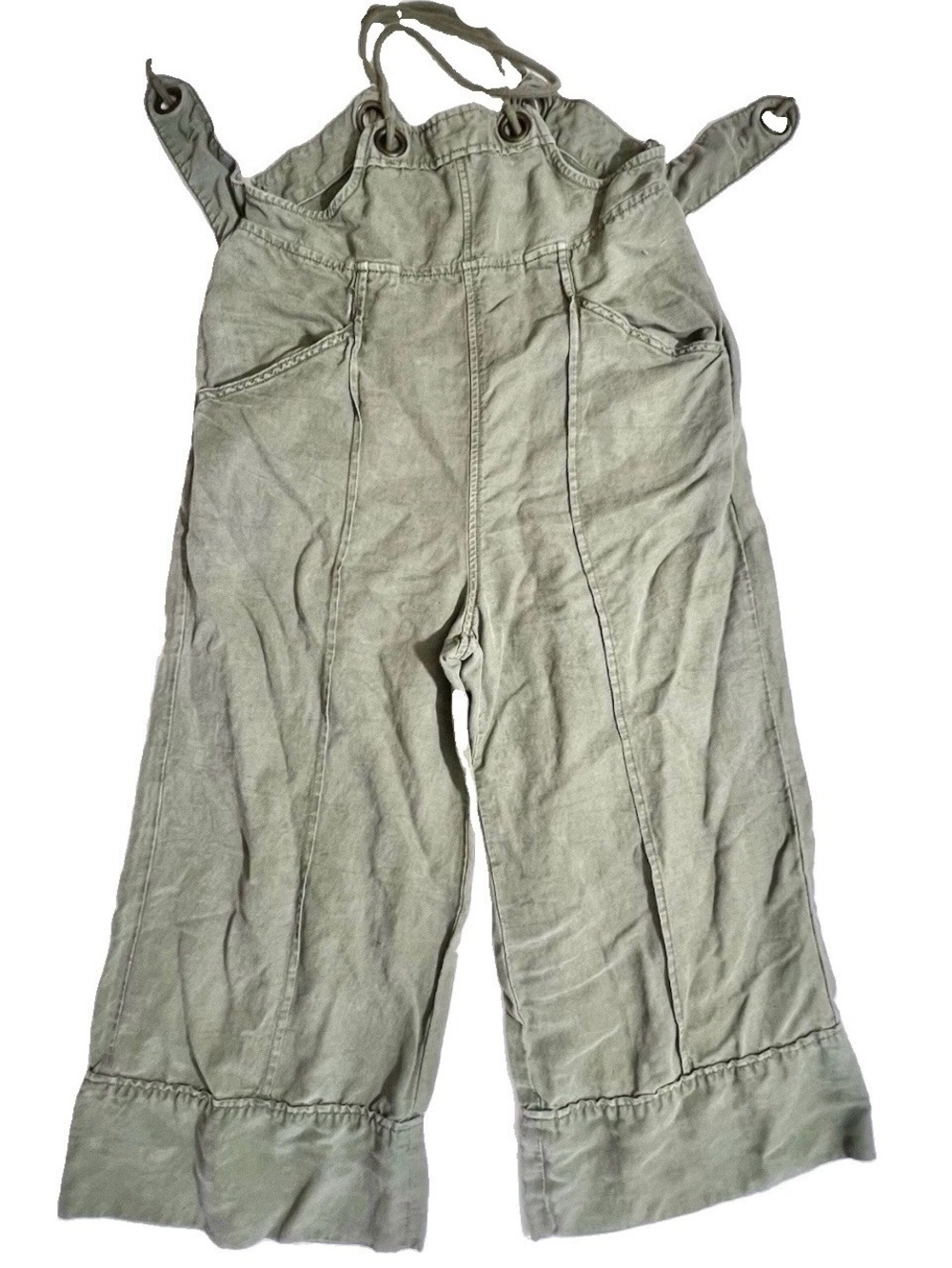 Anthropologie Asha Bib Utility Overalls Jumpsuit Army Green Sz M Linen Blend - Picture 2 of 8